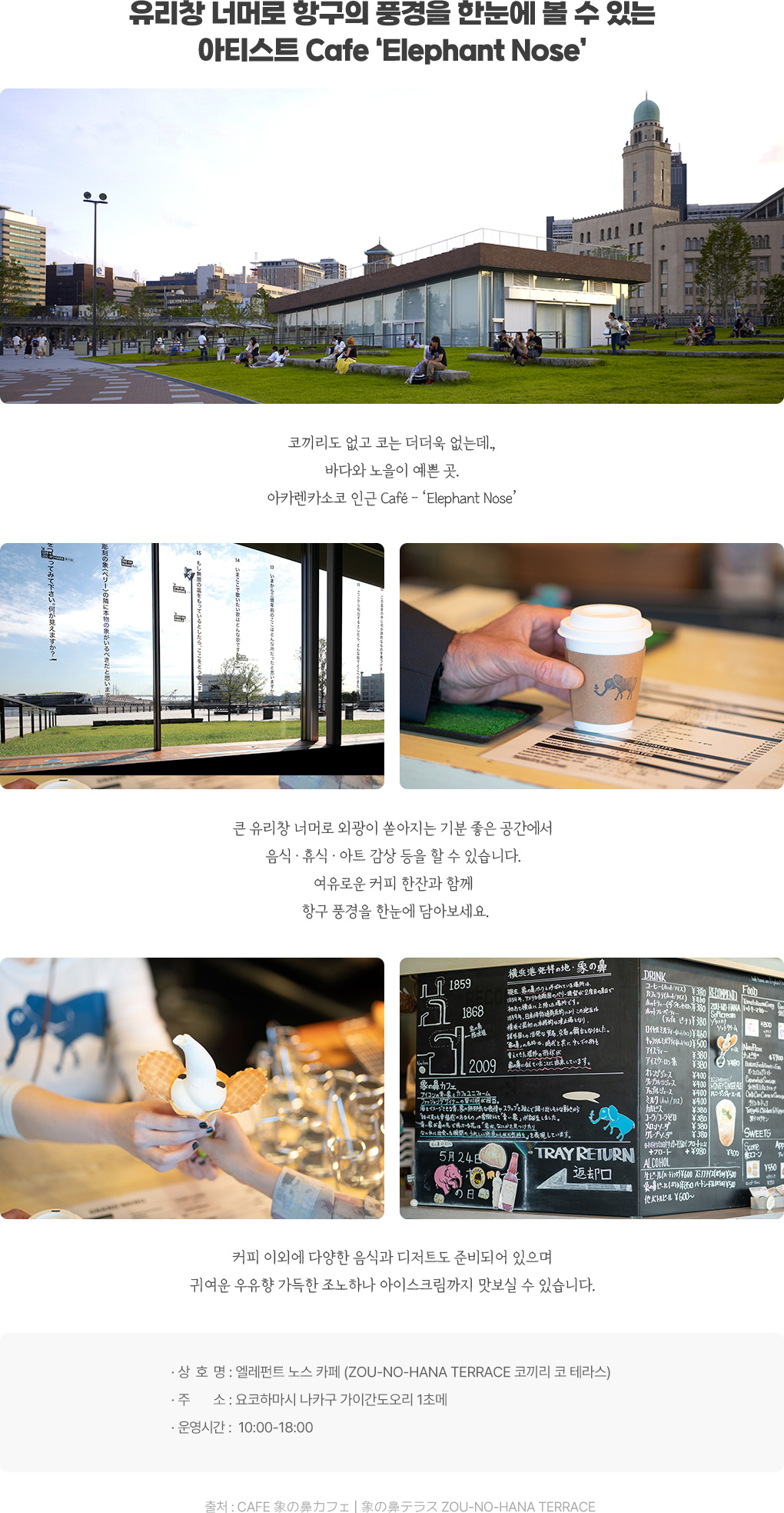 유리창 너머로 항구의 풍경을 한눈에 볼 수 있는 아티스트 Cafe ‘Elephant Nose’